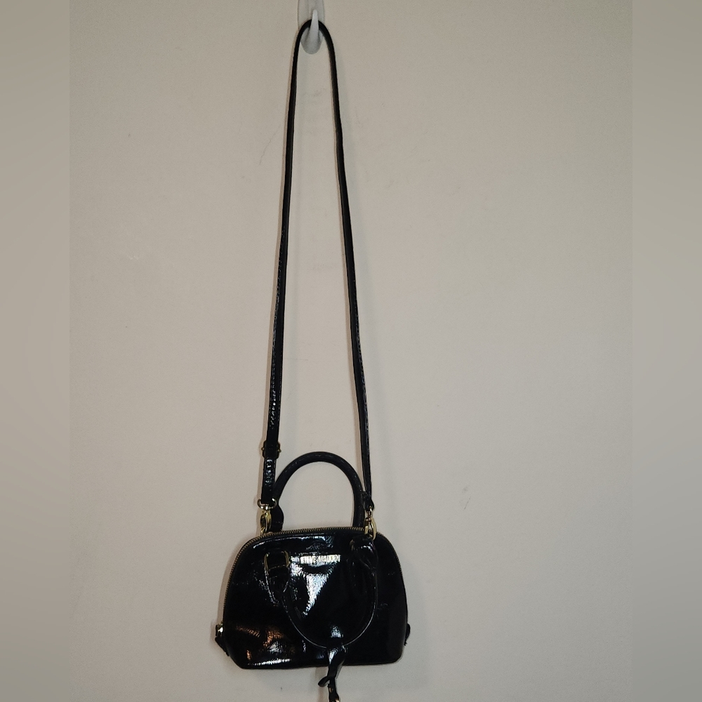 Steve Madden Black Patent Vegan Leather Small Convertible Domed Crossbody Bag